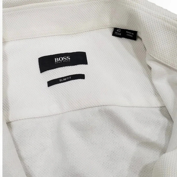 Boss Hugo Boss White Waffle Knit Slim Casual Button Down 40 - Picture 3 of 3